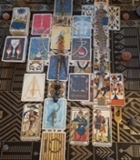 Tarot spread overlaid with the Kabbalist Tree of Life deck